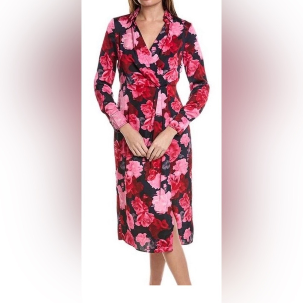 NWT Nicole Miller Floral Wrap Dress - Pink and Red Size 12